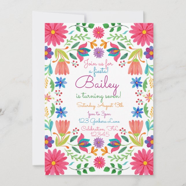 Invitation Fiesta Mexicaine Aquarelle Florale Anniversaire (Devant)