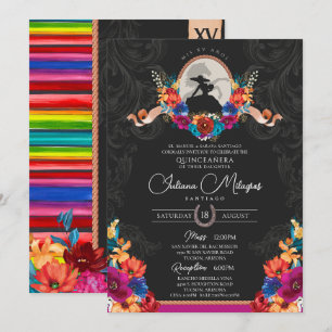 Invitation Fiesta mexicaine Coloré Floral Charro Quinceanera