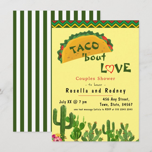 Invitation Fiesta mexicaine 💃 Couples Douche Taco Bout Love (Devant / Derrière)
