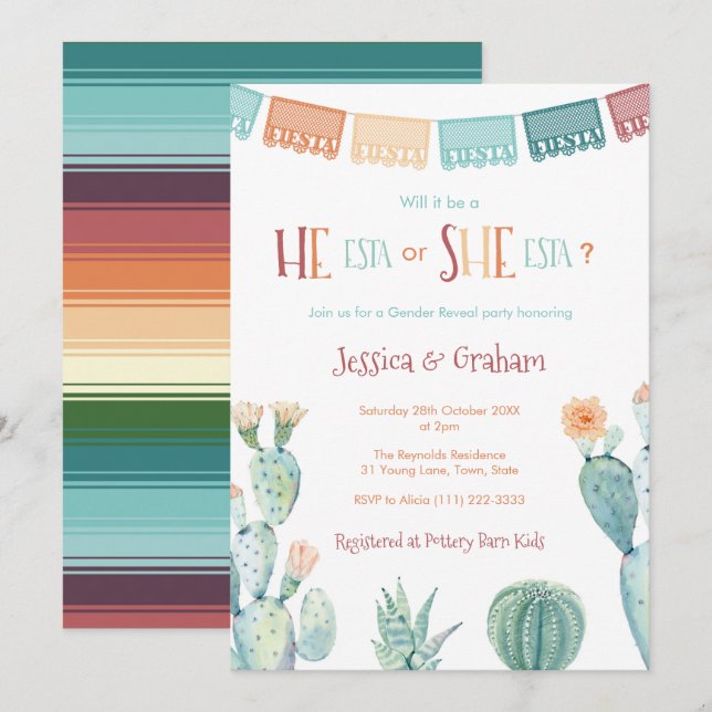 Invitation Fiesta mexicaine He Esta She ESTA Unisex Baby show (Devant / Derrière)