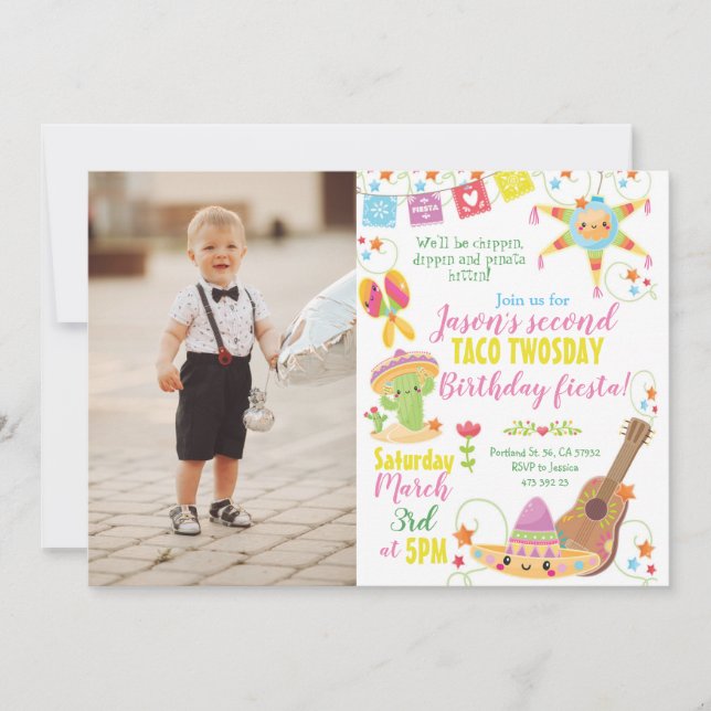Invitation Fiesta Mexicaine Pinata Taco Deux Anniversaire (Devant)