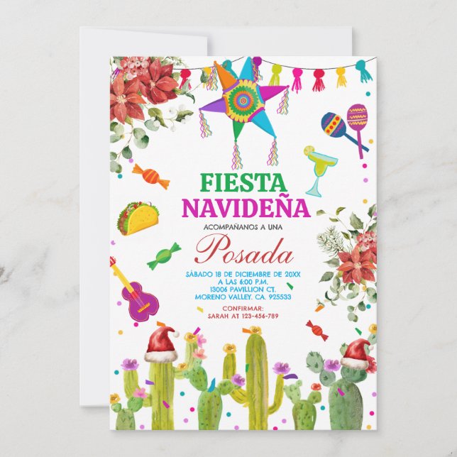 Invitation Fiesta Mexicana Navideña Posada Christmas Cactus (Devant)