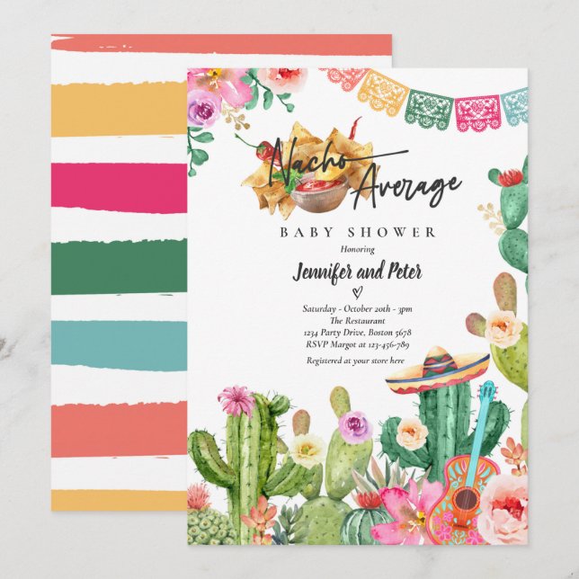 Invitation Fiesta Nacho Baby shower moyen Cactus mexicain (Devant / Derrière)