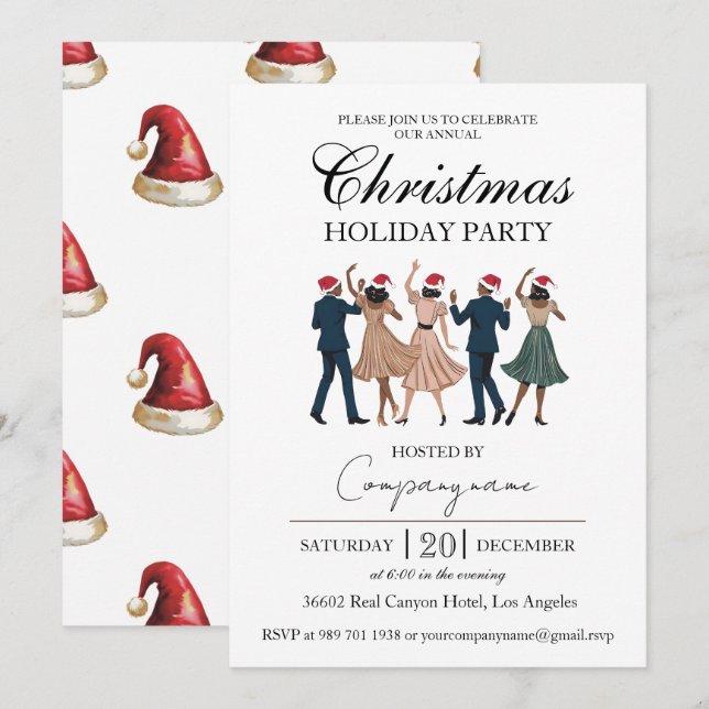 Invitation Fiesta Navidad Corporativa Elegante Retro Dance (Devant / Derrière)