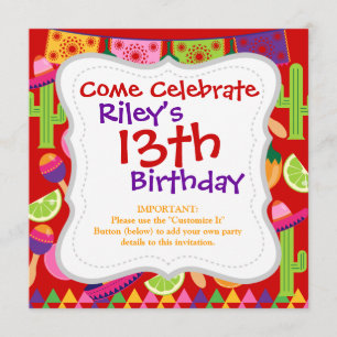 Invitation Fiesta Party Sombrero Limes Guitare Maraca Saguaro