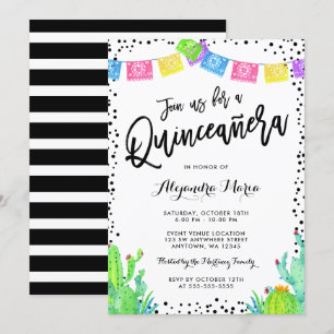 Invitation Fiesta Quinceanera mexicaine moderne