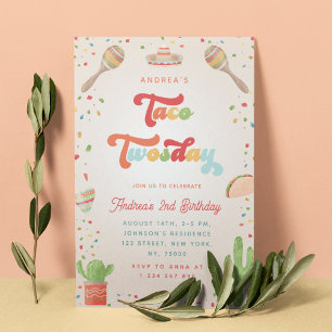 Invitation Fiesta Super colorée 2e anniversaire Taco Twosday