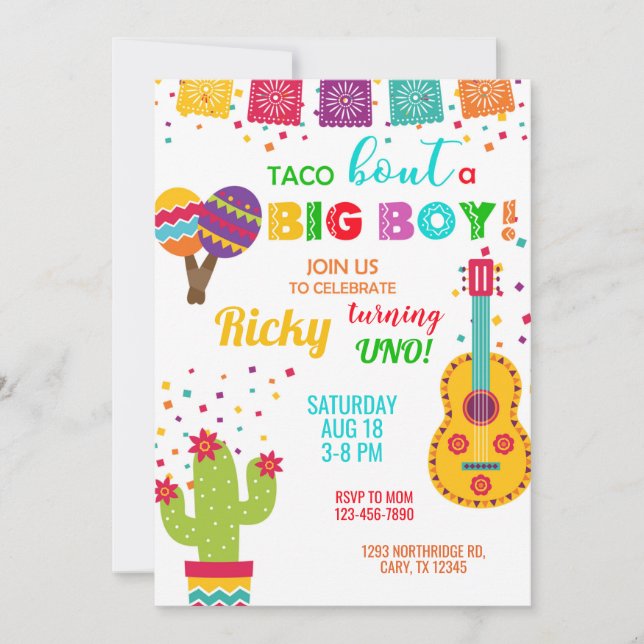 Invitation Fiesta taco bout a big boy birthday invitation. (Devant)