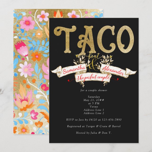 Invitation Fiesta Taco Bout Amour Parfait Couple Couple Douch (Devant / Derrière)