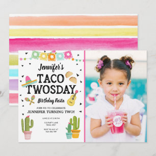 Invitation Fiesta Taco Twosday Cactus Girl 2e fête d'annivers