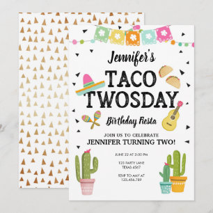 Invitation Fiesta Taco Twosday Cactus Girl 2e fête d'annivers