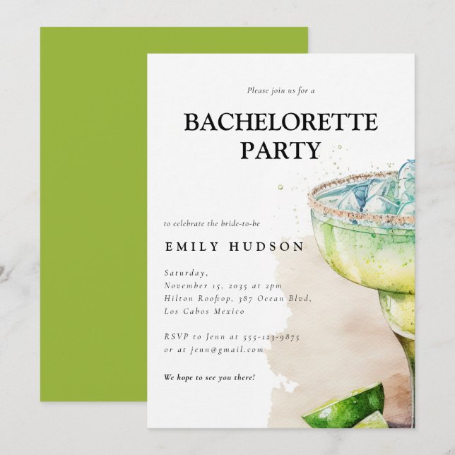 Invitation Fiesta Watercolor Bachelorette (Devant / Derrière)