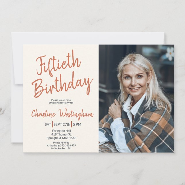 Invitation Fiftieth Birthday Photo Rustic Boho Script  50th  (Devant)