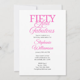 Invitation Fifty and Fabulous Black and Pink Script