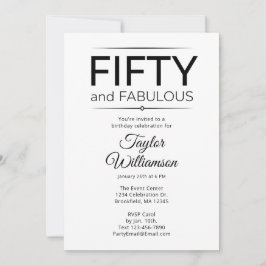 Invitation Fifty and Fabulous Black and White Script