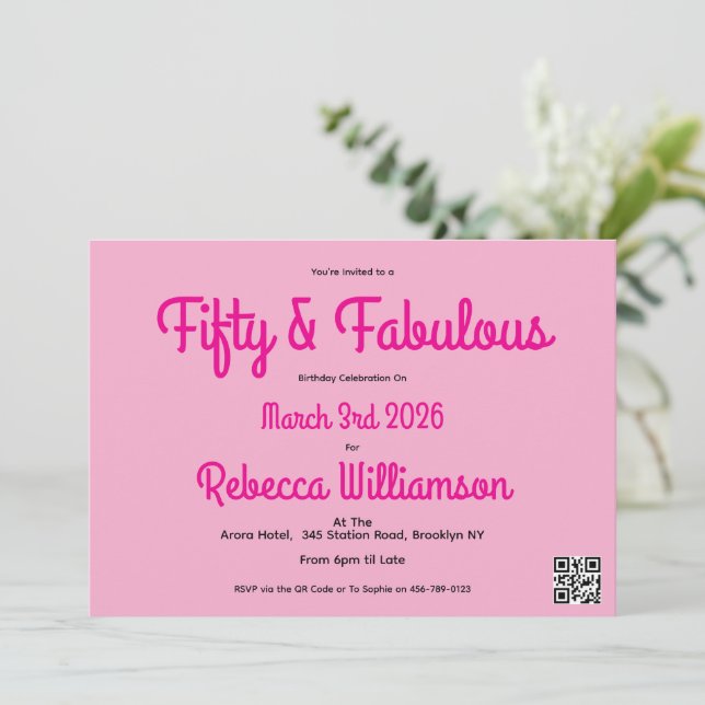 Invitation Fifty and Fabulous Blush Pink 50th Birthday  (Debout devant)