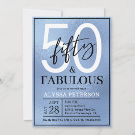 Invitation Fifty and Fabulous Dusty Blue Script 50th Birthday