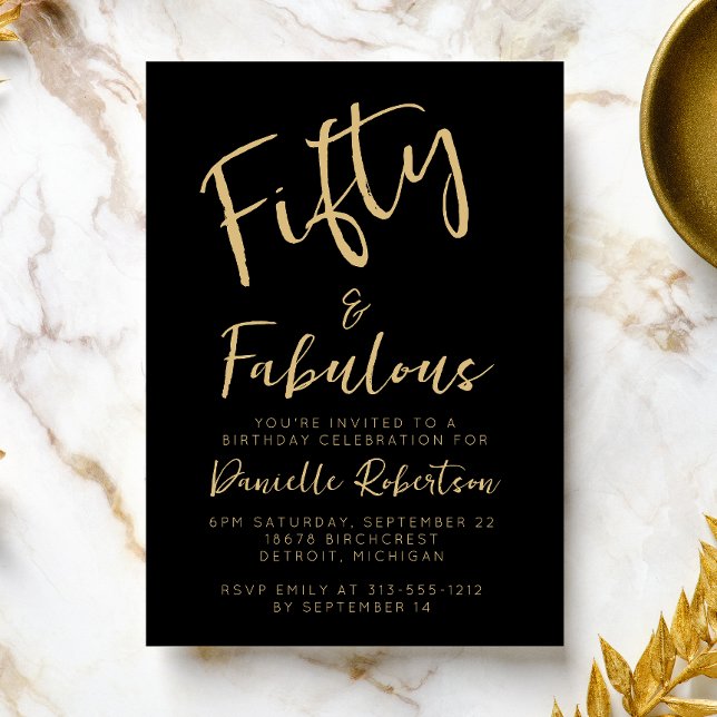 Invitation Fifty and Fabulous Gold Script 50th Birthday Party (Créateur téléchargé)