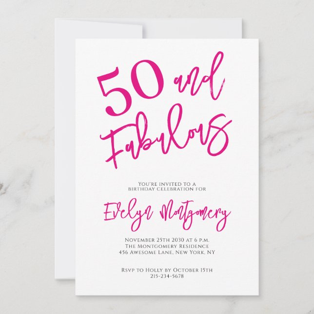 Invitation Fifty and Fabulous Pink 50th Birthday Party  (Devant)