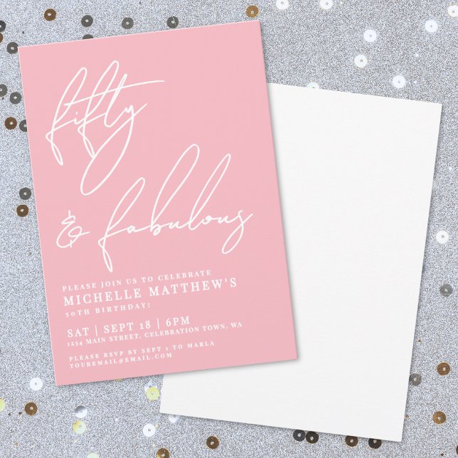 Invitation Fifty And Fabulous Pink 50th Birthday Party (Fifty And Fabulous Pink 50th Birthday Party Invitation)