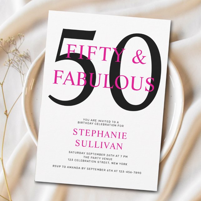 Invitation Fifty and Fabulous Pink 50th Birthday Party (Créateur téléchargé)