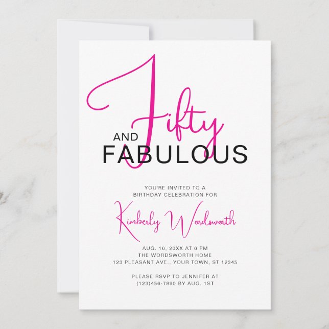 Invitation Fifty and Fabulous Pink 50th Birthday Party (Devant)