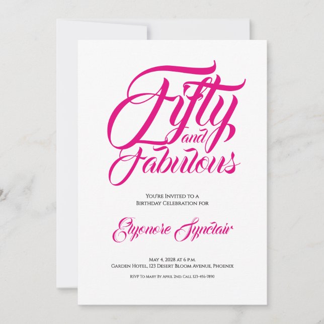 Invitation Fifty and Fabulous Pink 50th Birthday Party (Devant)
