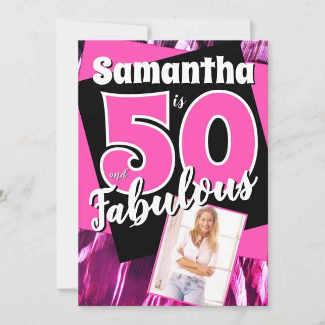Invitation Fifty and Fabulous Retro Pink 50th Birthday (Devant)