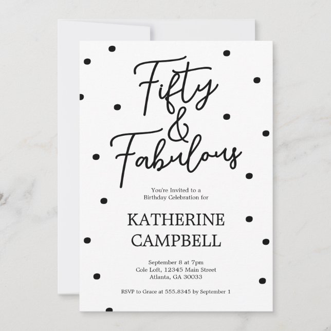 Invitation Fifty and Fabulous Script 50th Birthday (Devant)
