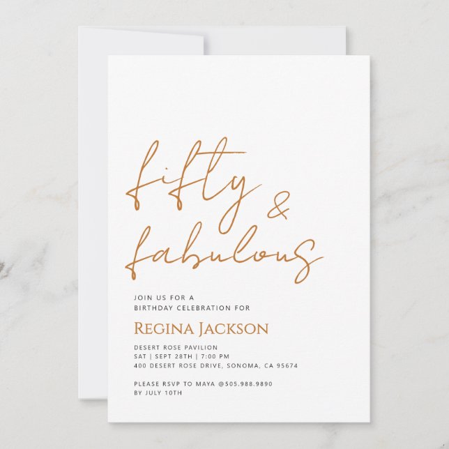 Invitation Fifty And Fabulous Script Gold 50th Birthday Party (Devant)