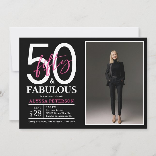Invitation Fifty and Fabulous Script Photo 50th Birthday  (Devant)