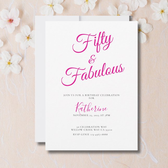 Invitation Fifty and Fabulous Script Pink 50th Birthday Party (Créateur téléchargé)