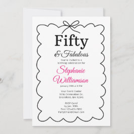 Invitation Fifty and Fabulous Whimsical Black and Pink Script