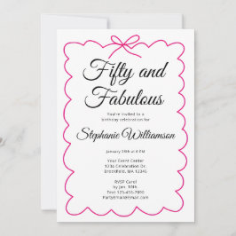 Invitation Fifty and Fabulous Whimsical Pink and Black Script