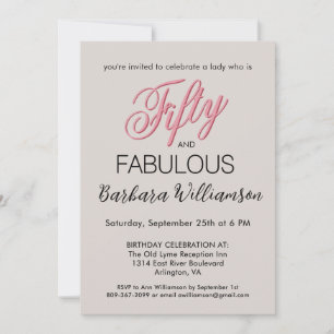 Invitation Fifty & Fabulous Rose Pâle 50 ans Fête d'anniversa