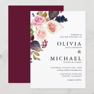 Invitation Figes aquarelles et fleurs d'automne Mariage flora