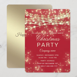 Invitation fil lumières or entreprise Noël fête rouge