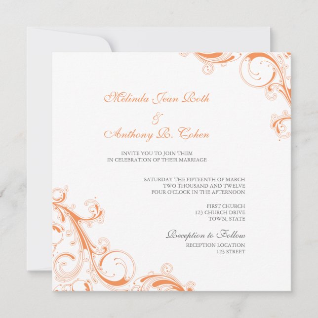 Invitation Filigree Swirl Orange (Devant)
