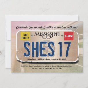 Invitation Fille 17e anniversaire Mississippi Licence Invitat