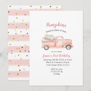 Invitation Fille 1er anniversaire Camion Citrouille rose Anni