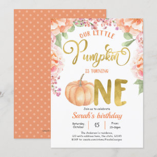 Invitation Fille 1er anniversaire, Petit Citrouille d'automne