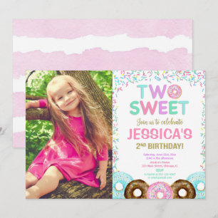 Invitation Fille 2e fête d'anniversaire, beigne saupoudrant D