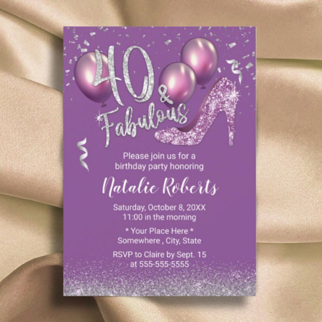 Invitation Fille 40e anniversaire moderne violet Fabuleux 40 (Créateur téléchargé)