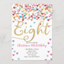 Fille 8e anniversaire Coeurs Confetti Parties scin