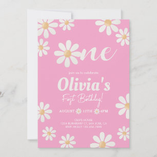 Invitation Fille à la Marguerite Rose anniversaire