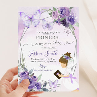 Invitation Fille à la rose violette espagnole agenouillée Pri