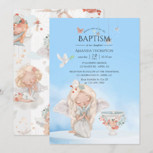 Invitation Fille à l'aquarelle Ange Baptême