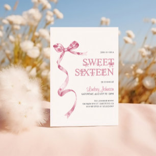 Invitation Fille à l'arc rose Sweet Sixteen 16e anniversaire
