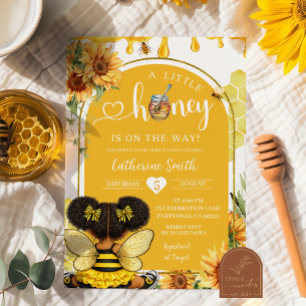 Invitation Fille afro africaine Tournesol Abeille à Miel Baby