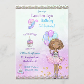 Invitation Fille afro-américaine de 9 ans pour son anniversai